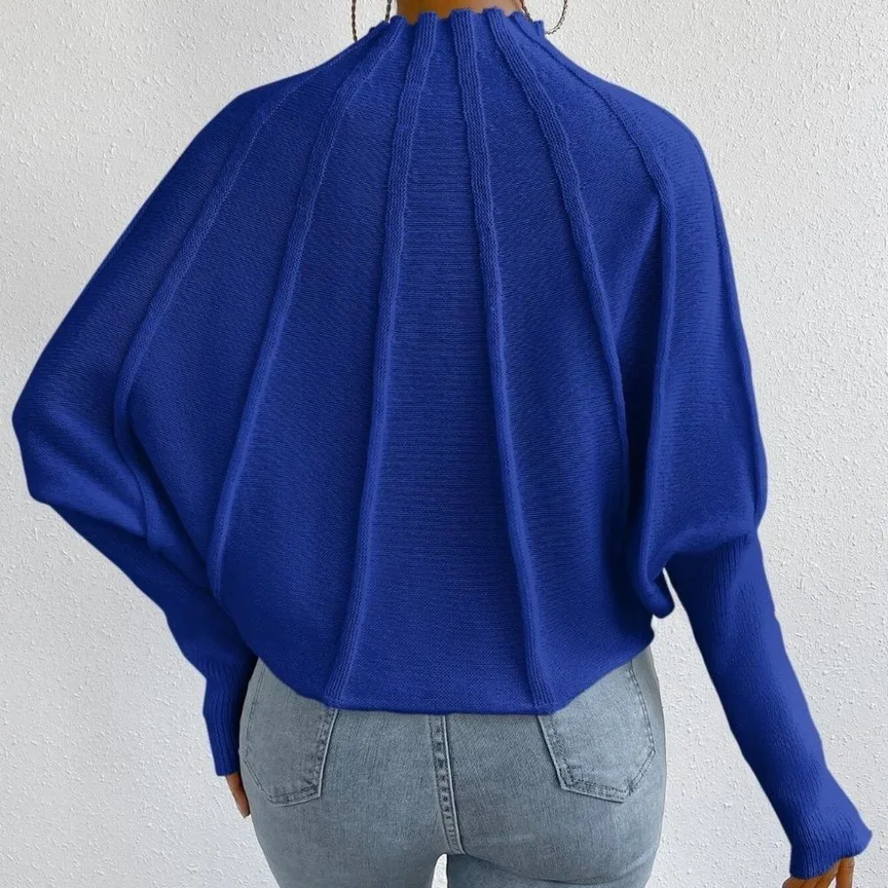 Blue Womens Batwing Sleeve Sweater - Picture 2 of 4